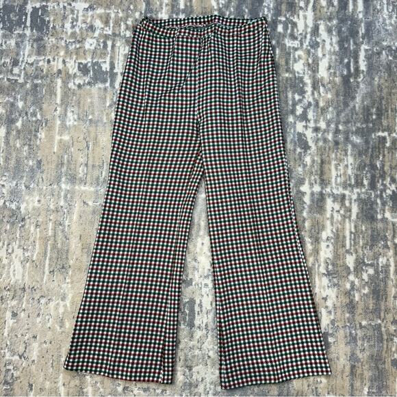 Vintage 70s Jane Colby Houndstooth Plaid Celanese Fortrel Wide Leg Pants 11/12 - Picture 2 of 6